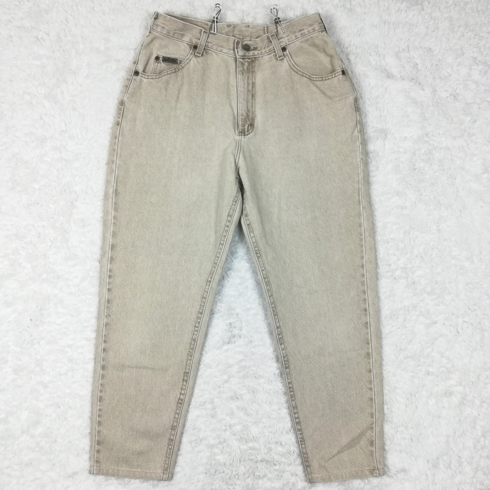 Vtg Lee Womens Mom Jeans Riveted High Rise Beige Denim Tapered Petite 12P